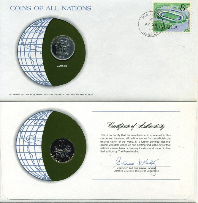 ЯМАЙКА 10 ЦЕНТОВ 1979 монета в конверте с маркой и спецгашением UNC 4294-22-3