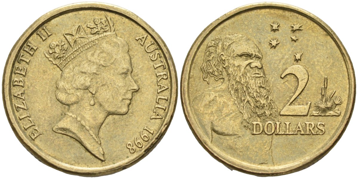 Австралия 2 доллара 1998 абориген, Елизавета II (1953-) KM 101 алюминиевая бронза 4126-1112