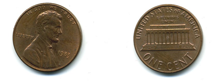 США 1 ЦЕНТ 1983 ЛИНКОЛЬН KM 201b цинк плакированный медью 4364-223