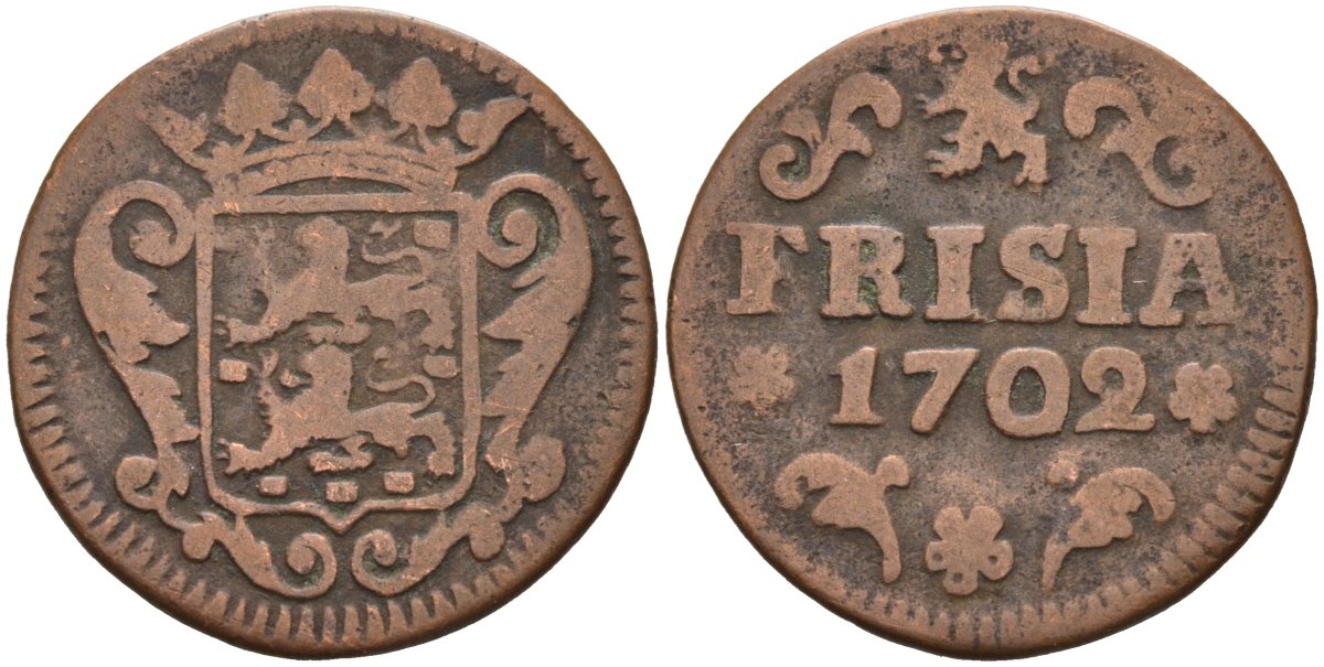 Фризия (Friesland), Нидерланды 1 дуит 1702 KM 80 медь 1528-435
