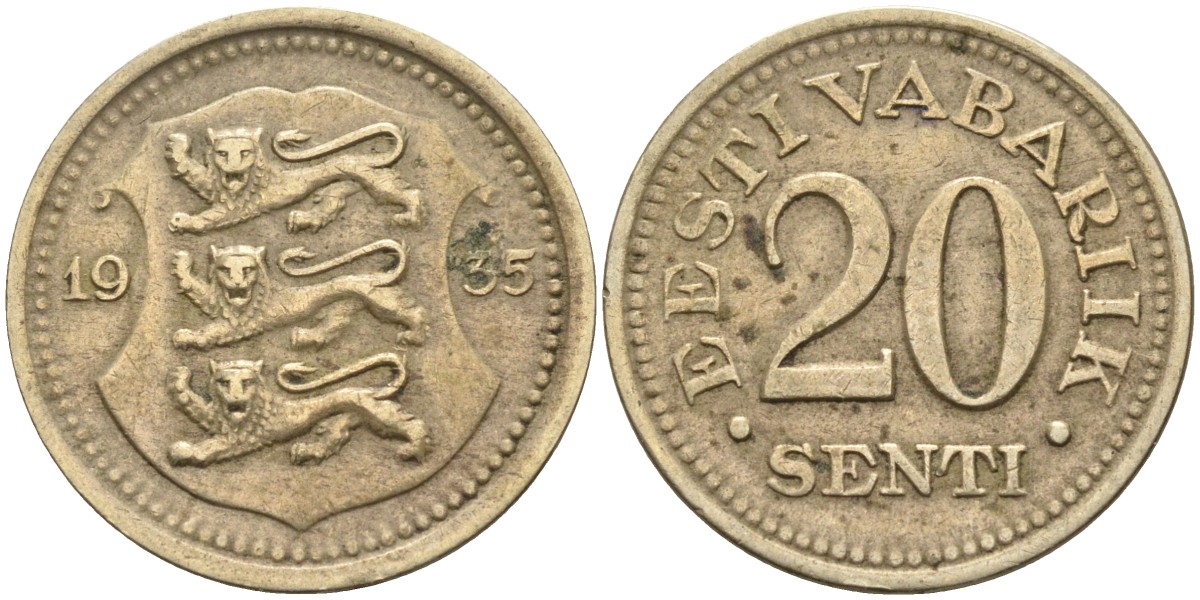 Эстония 20 центов 1935 Республика (1928-1940) KM 17 никель бронза 4585-1031
