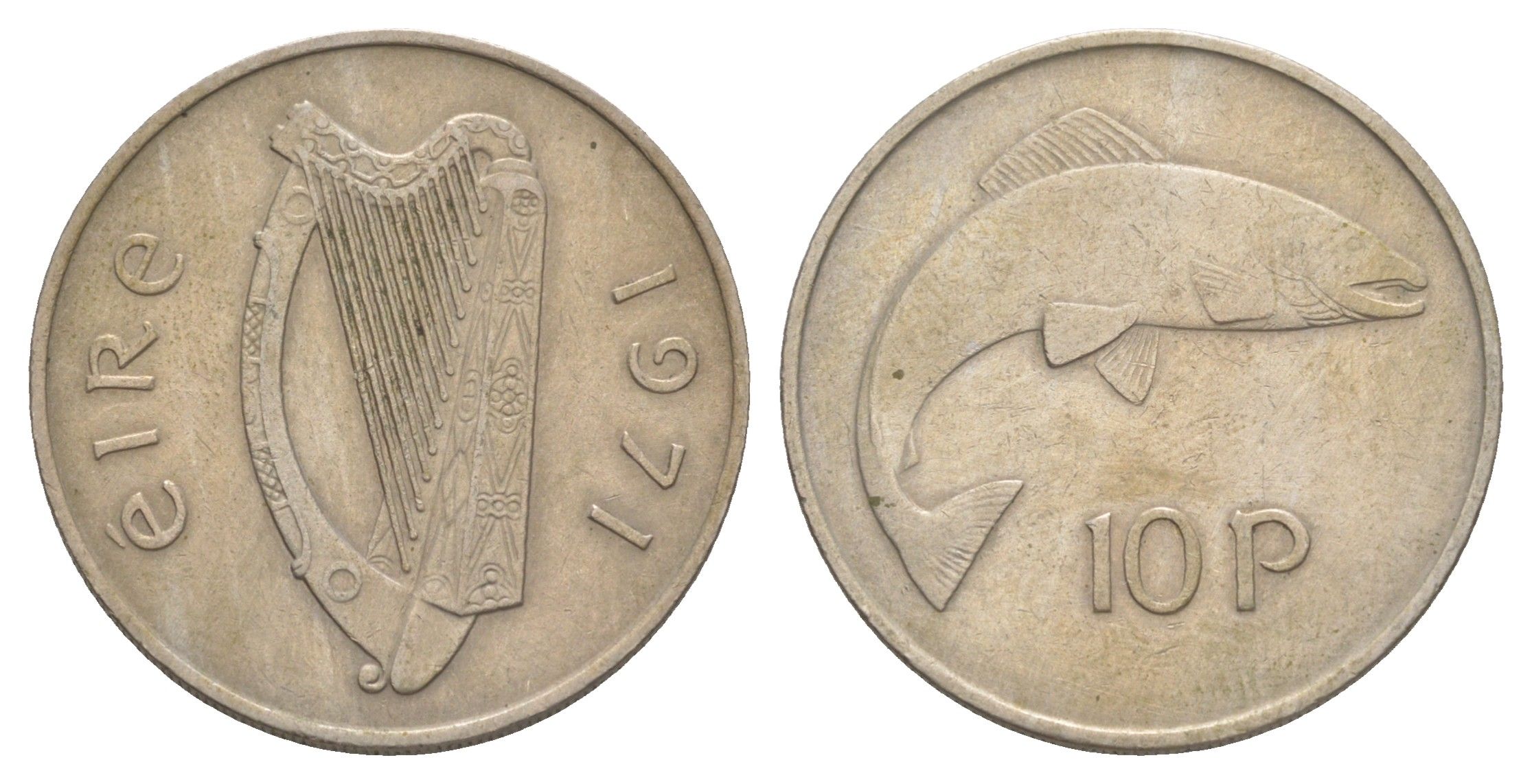 Ирландия 10 пенсов 1971 лосось KM 23 медно-никель 4595-911