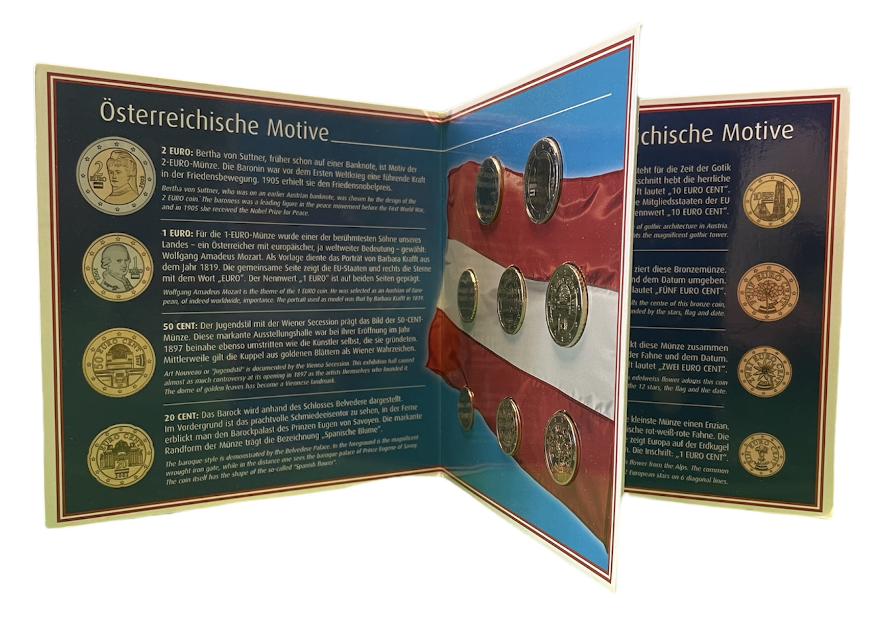 Австрия евронабор из 8 монет 2002 в буклете биметалл UNC 1-6-4-73