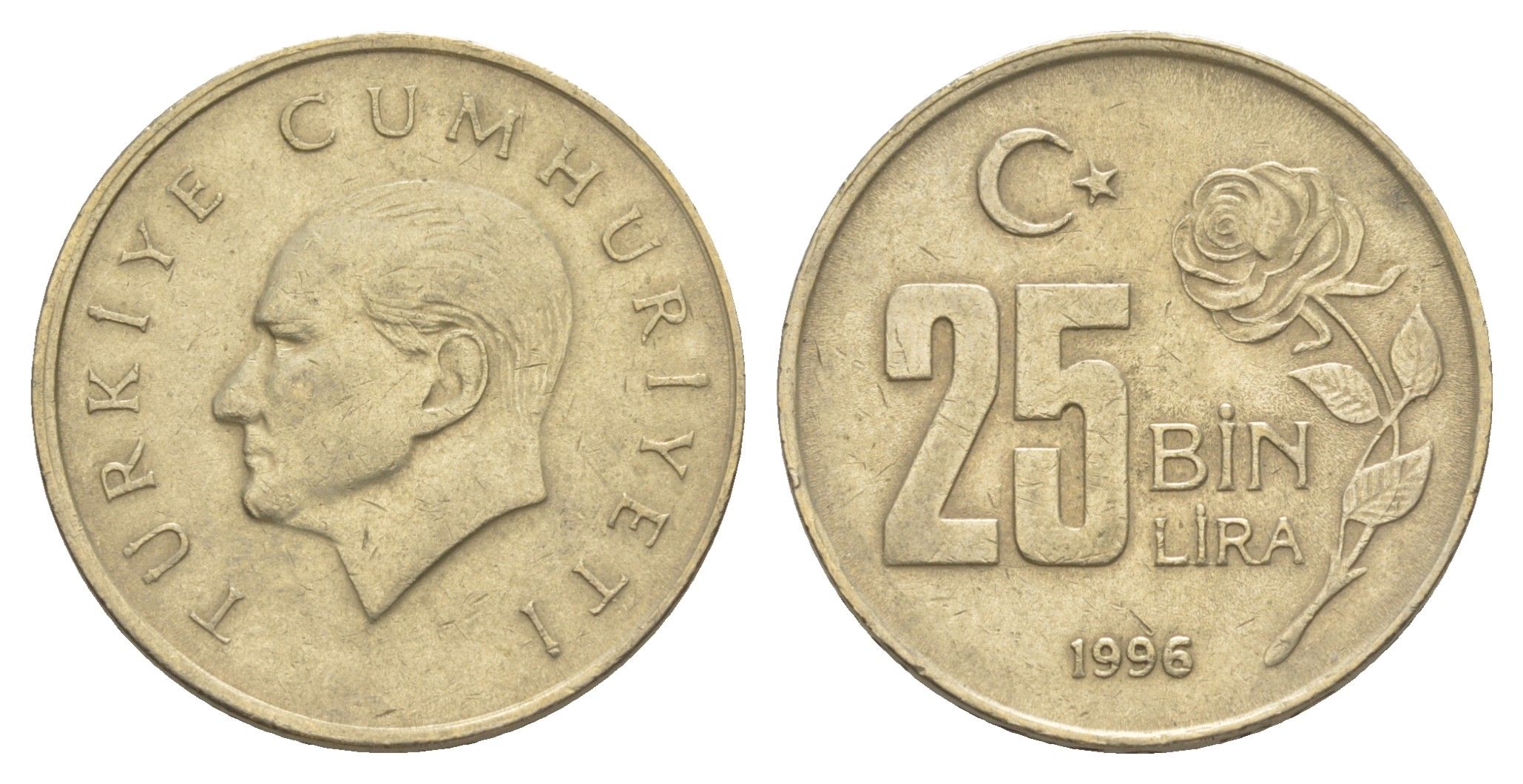 Турция 25000 лир 1996 Кемаль Ататюрк KM 1041 медь цинк никель 4648-915