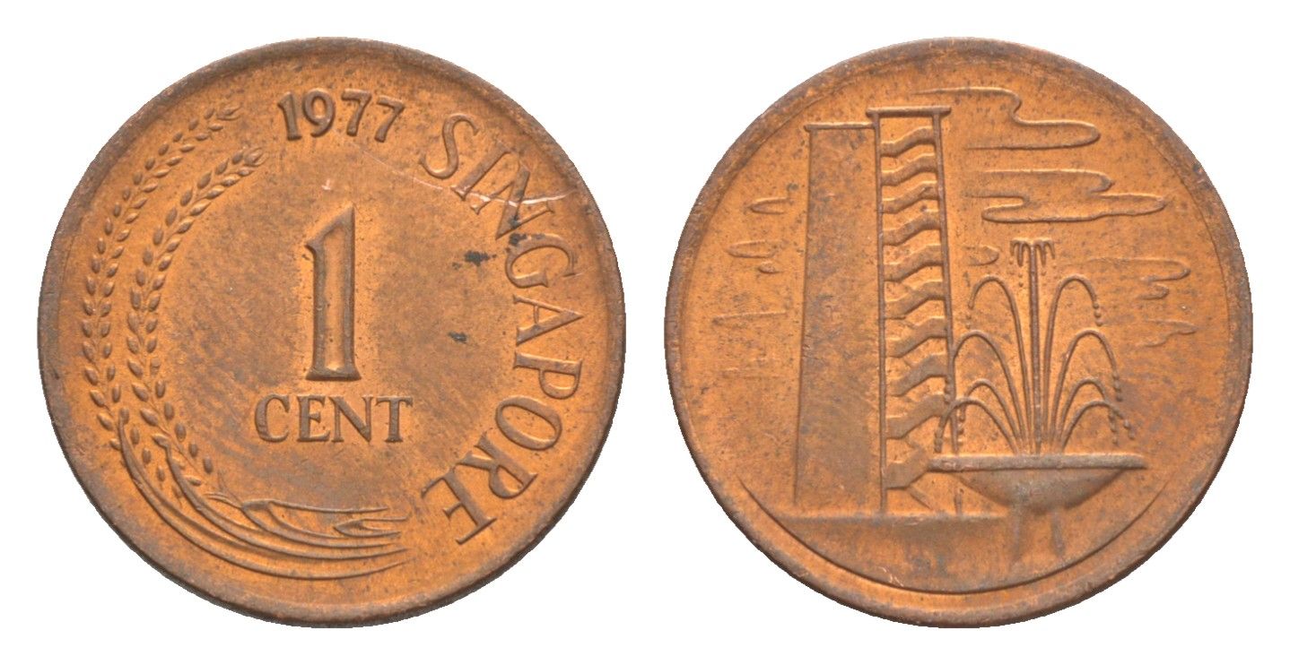 Сингапур 1 цент 1977 KM 1 a cталь с медным покрытием 4640-619