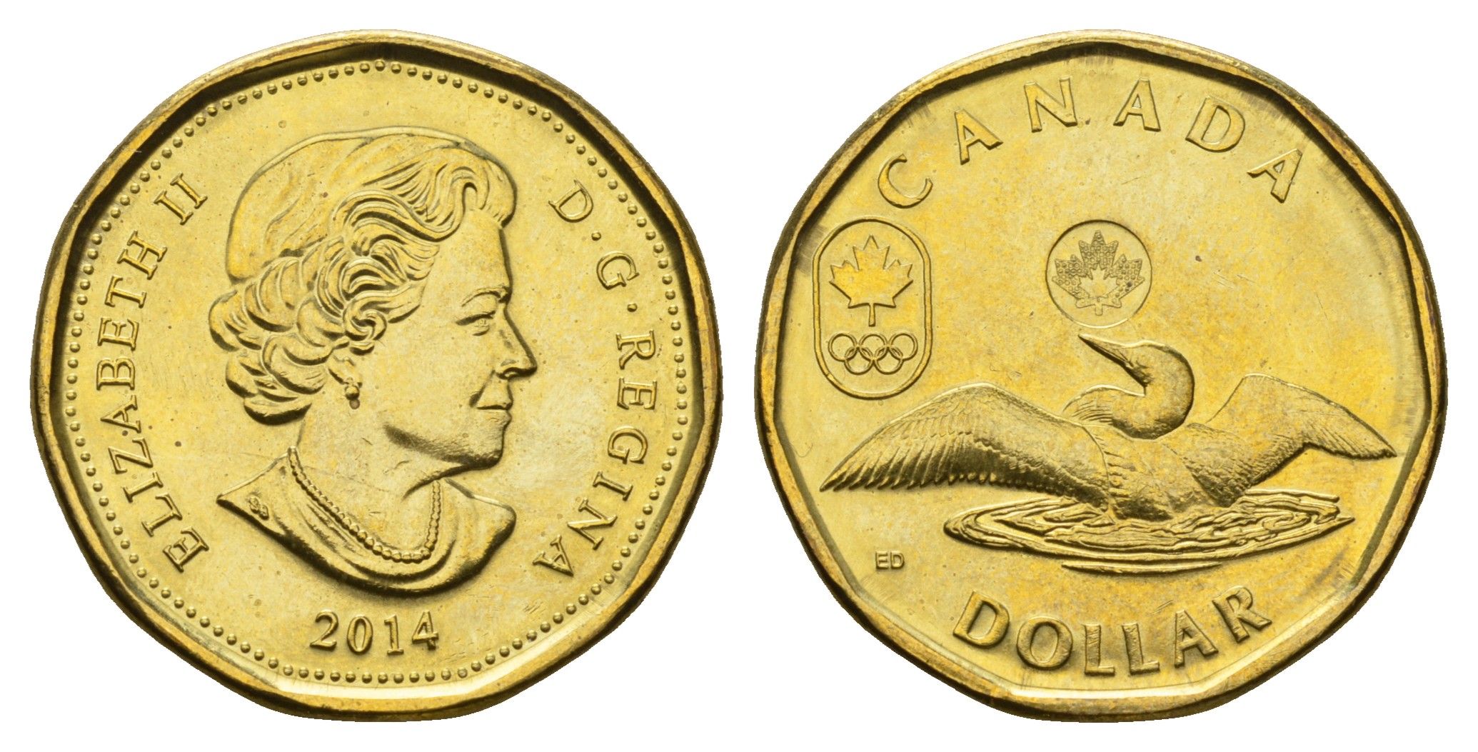 Канада 1 доллар 2014 XXII зимние Олимпийские Игры, Сочи 2014 - Лаки луни KM 1587 алюминиевая бронза UNC 108-613