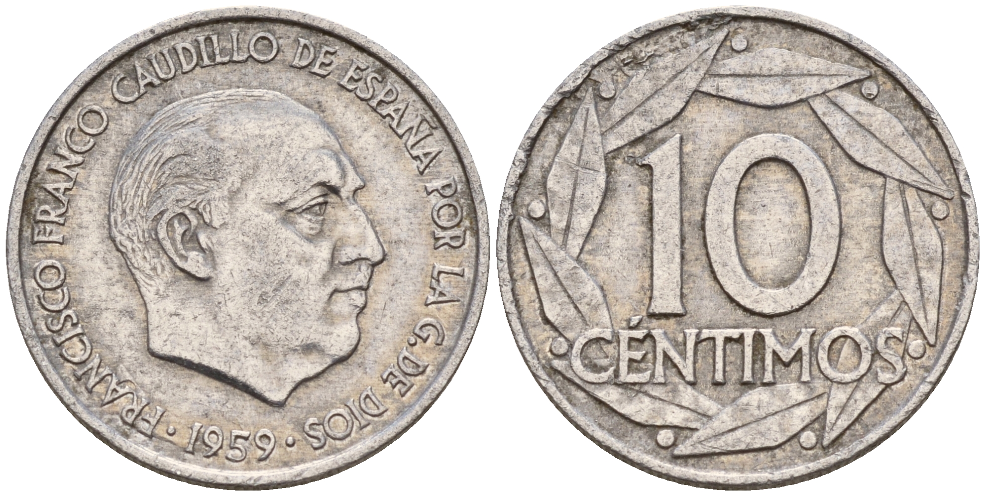 Испания 10 сентимо 1959 Франсиско Франко (1939-1975) KM 790 алюминий    4598-1166