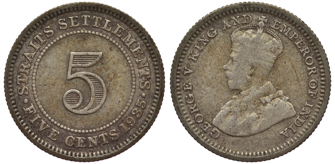Стрейтс-Сетлментс 5 центов 1935 Георг V (1910-1936) КМ 36 серебро 53-555