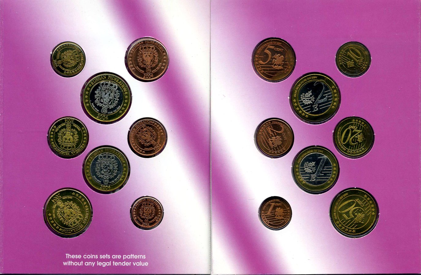 Россия набор из 8 монет 2004 1 евроцент-2 евро, европробники, в оригинальном буклете UNC 3-4-11-22