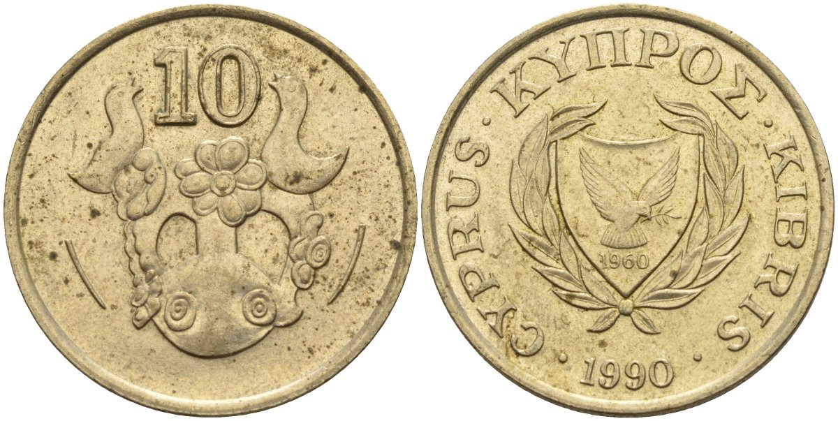 Кипр 10 центов 1990 KM 56.2 никель латунь 4141-1151