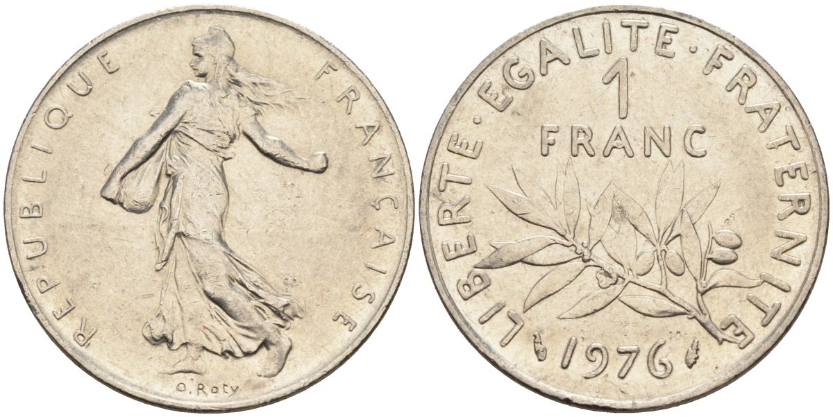 Франция 1 франк 1976 сеятель, тип Semeuse KM 925, Le Franc 226.21 никель 4592-1122