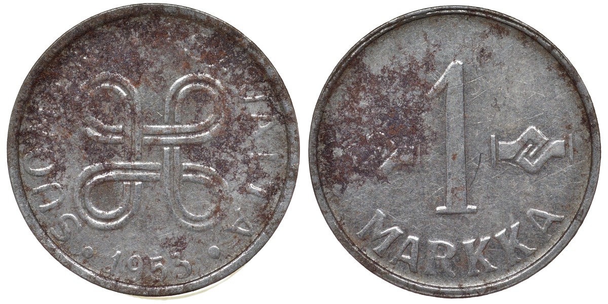 Финляндия 1 марка 1953 KM 36 железо 4164-127