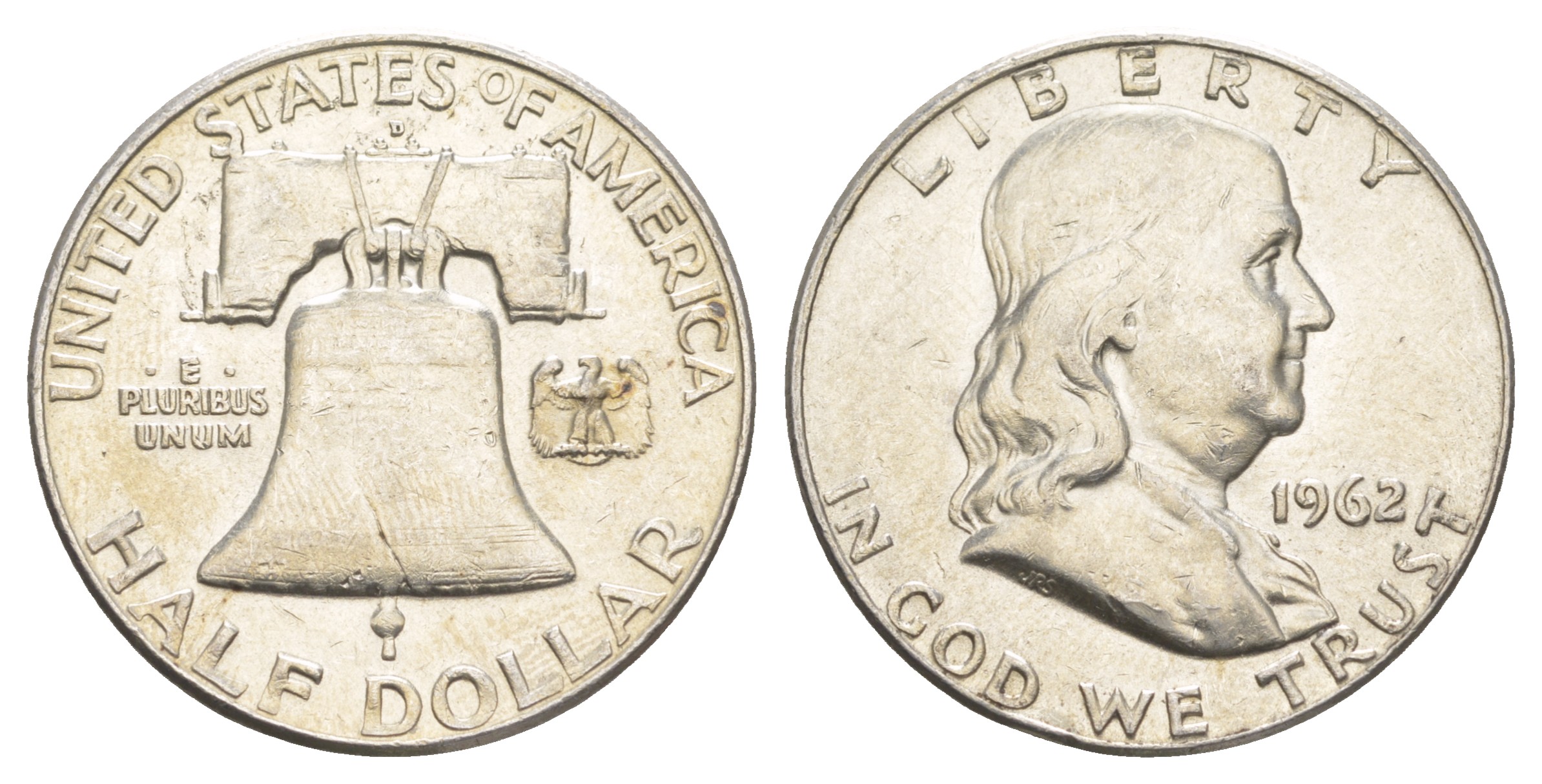 США 1/2 доллара (50 центов) 1962 Бенджамин Франклин, колокол KM 199 серебро    4653-135