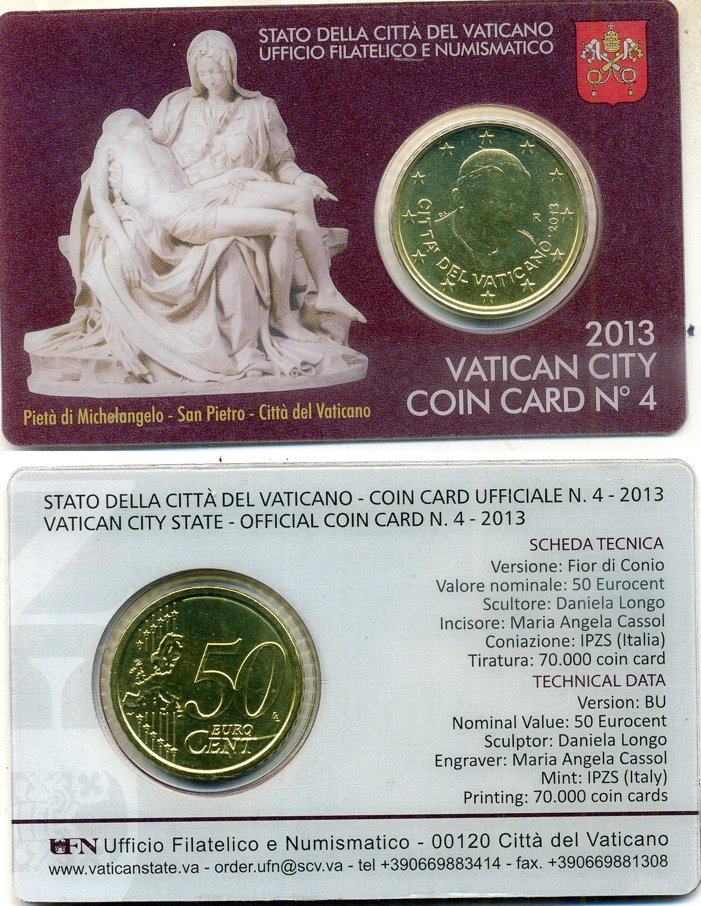 Ватикан 50 евроцентов 2013 Бенедикт XVI, в оригинальном блистере KM 387 нордик BU 4-5-2-17