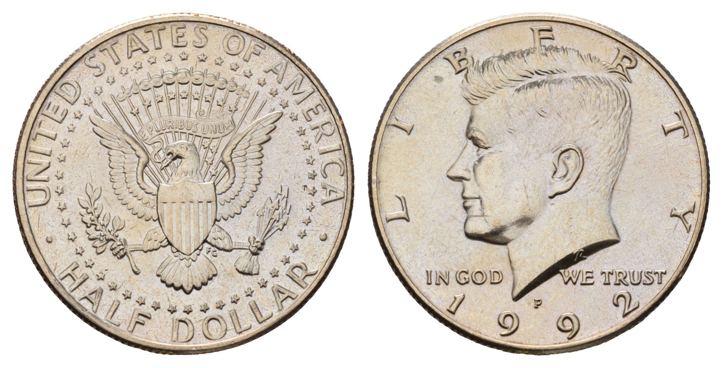 США 1/2 доллара (50 центов) 1992 P, Джон Кеннеди KM A202b медь плакированная медно-никелем UNC 4672-711