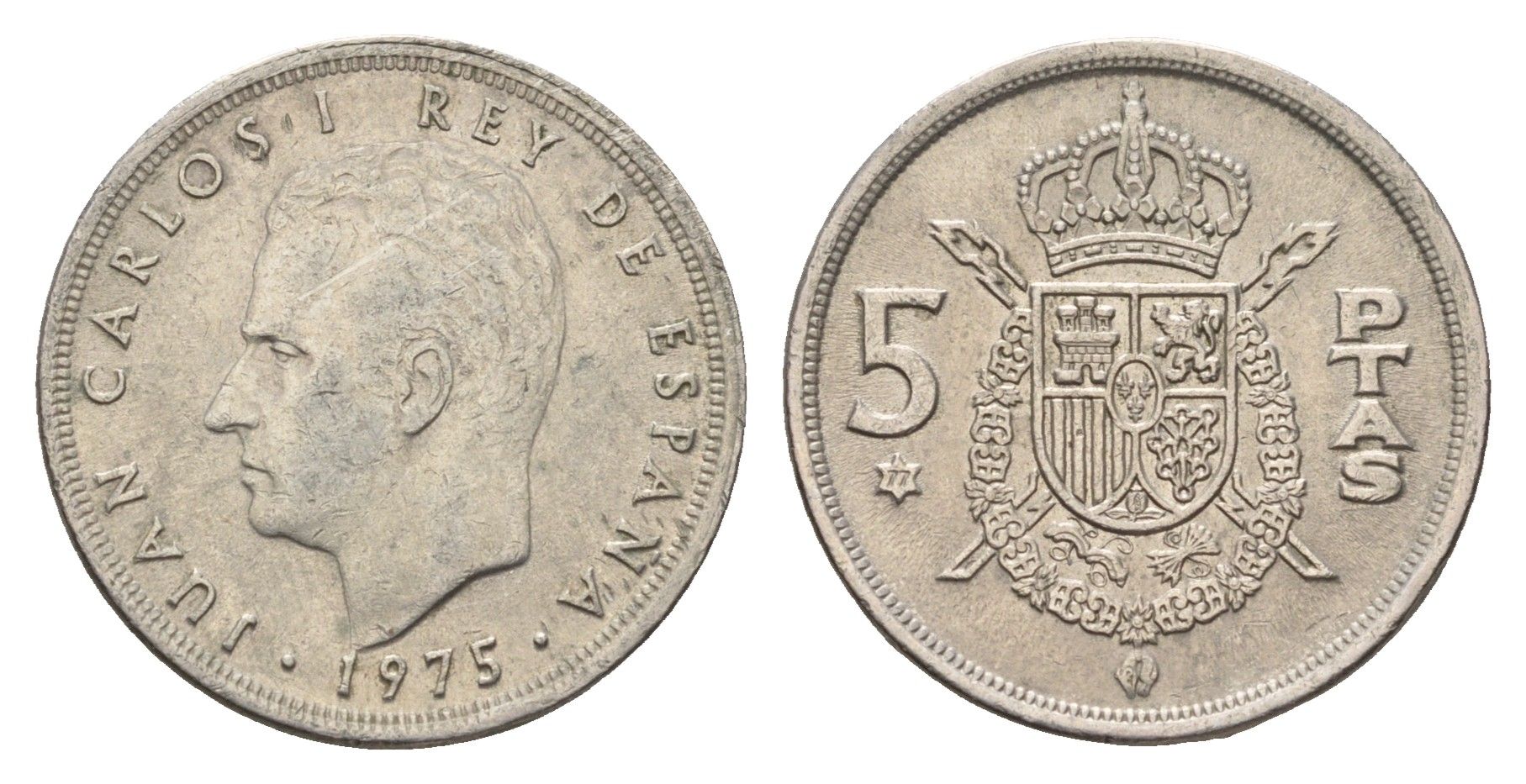 Испания 5 песет 1975 (77) M, Хуан Карлос I (1975-2014) KM 807 медно-никель 4633-213