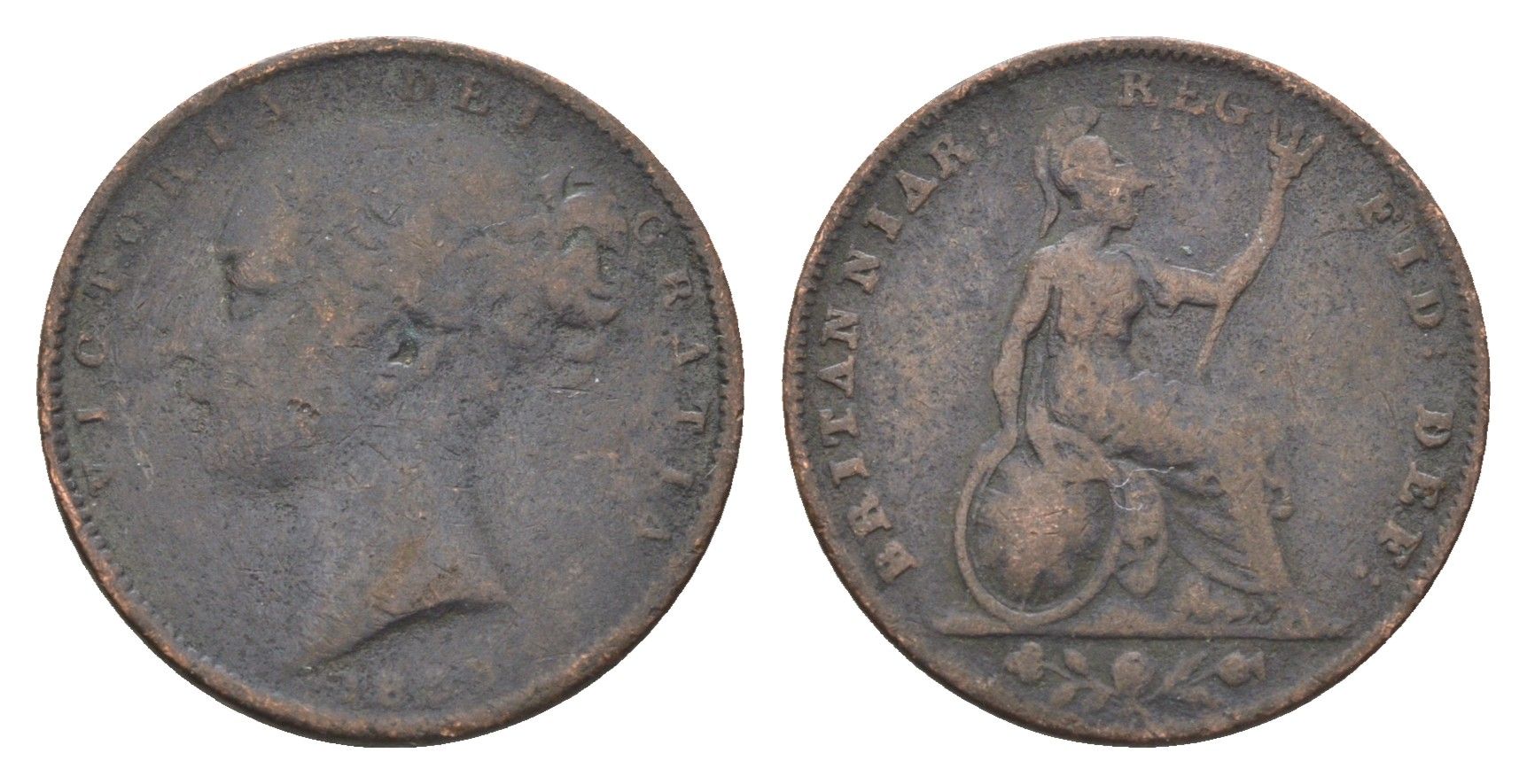 Великобритания 1 фартинг ND (1838-1859) Виктория (1837-1901) KM 725, Spink 3950 медь 4664-231