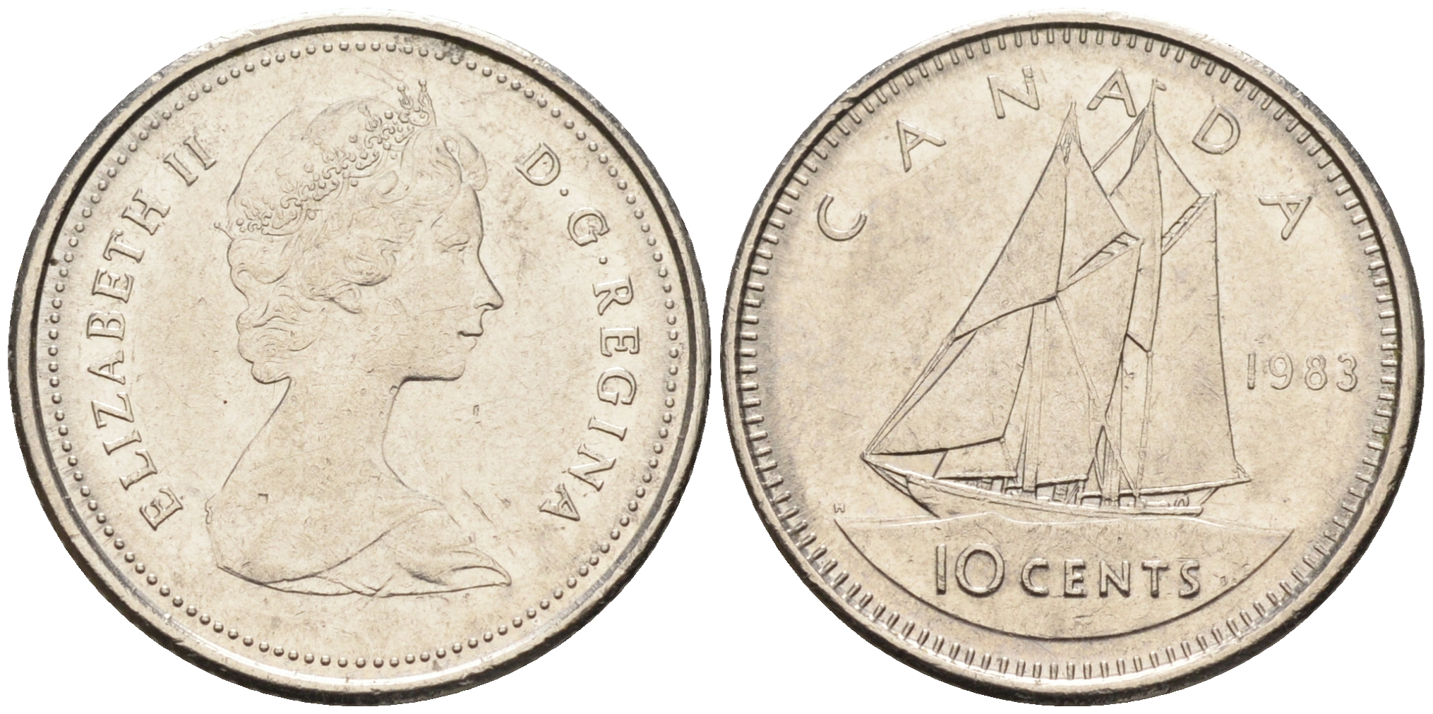 Канада 10 центов 1983 Елизавета II (1953- ), парусник KM 77.2 никель    4147-362