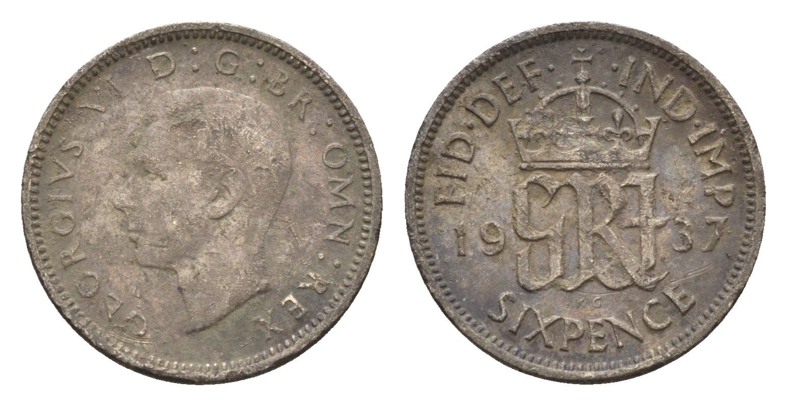 Великобритания 6 пенсов 1937 Георг VI (1936-1952) KM 852, Spink 4084 серебро 4697-956