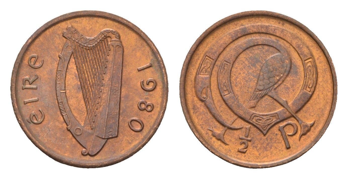Ирландия 1/2 пенни 1980 мифологическая птица лира KM 19 бронза aUNC 4690-265