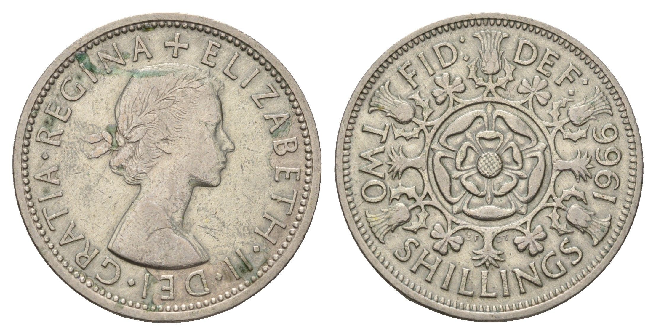 Великобритания 2 шиллинга (флорин) 1966 Елизавета II (1952-2022) KM 906, Spink 4146 медно-никель 4183-631