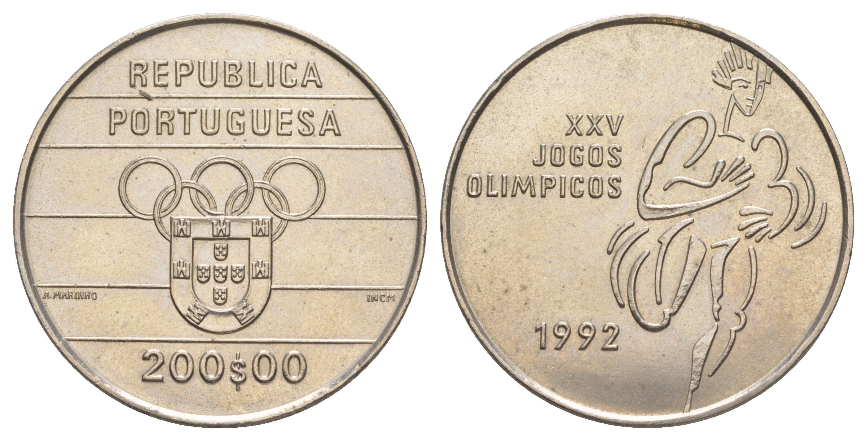 Португалия 200 эскудо 1992 XXV летние Олимпийские Игры, Барселона 1992 KM 662 медно-никель UNC 1101-5-62