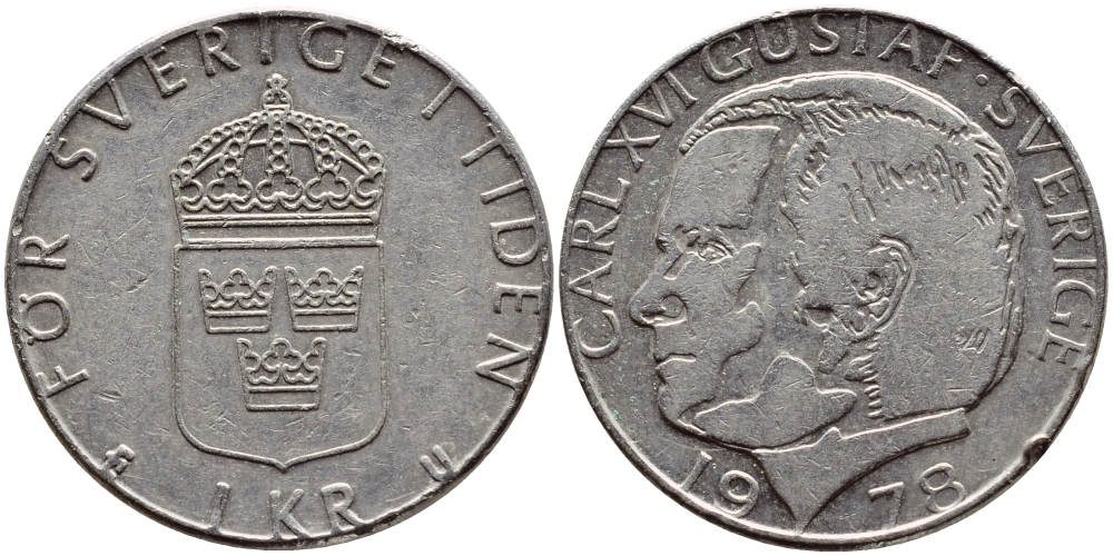 Швеция 1 крона 1978 Карл XVI Густав (1973- ) KM 852 медь плакированная медно-никелем 56-615