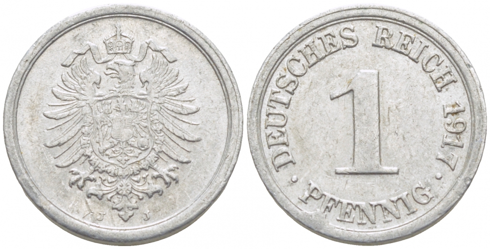 Германия 1 пфенниг 1917 J KM 24, J. 300, Weege 2 алюминий 112-1227