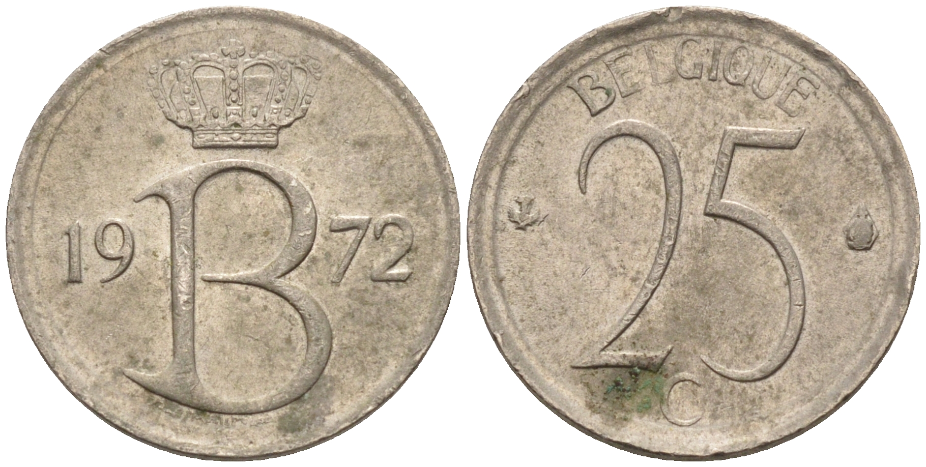 Бельгия 25 сантимов 1972 BELGIQUE, монетный тип KM 153.1 медно-никель 4594-558