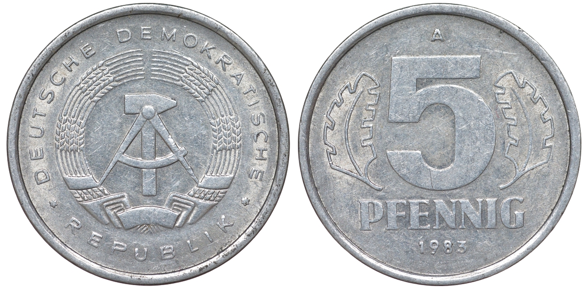 ГДР 5 ПФЕННИГОВ 1983 A КМ 9.2 алюминий 62-451