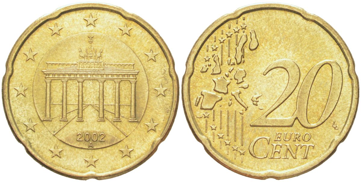 Германия 20 евроцентов 2002 A KM 211 нордик UNC 4614-756