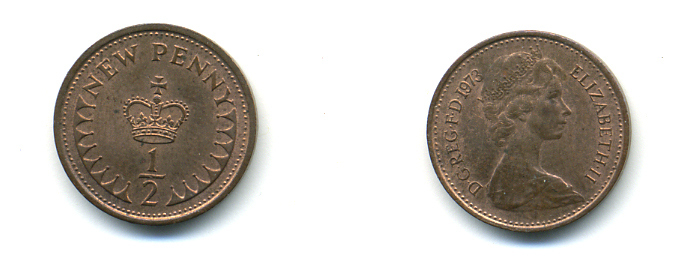 Великобритания 1/2 пенни 1973 Елизавета II (1952-2022) KM 914, Spink 4239 бронза 83-446