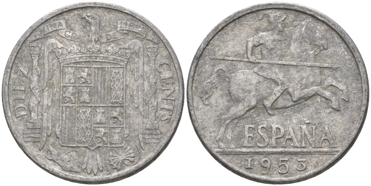 Испания 10 сентимо 1953 Франсиско Франко (1939 - 1975) KM 766 алюминий 4155-251