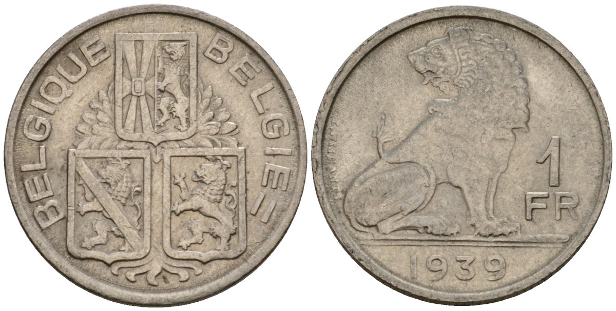 Бельгия 1 франк 1939 Belgique - Belgie KM 119 никель 4603-1221