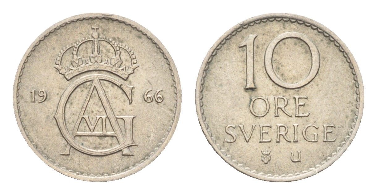 Швеция 10 эре 1966 Густав VI Адольф (1950-1973) KM 835 медно-никель 4685-1166