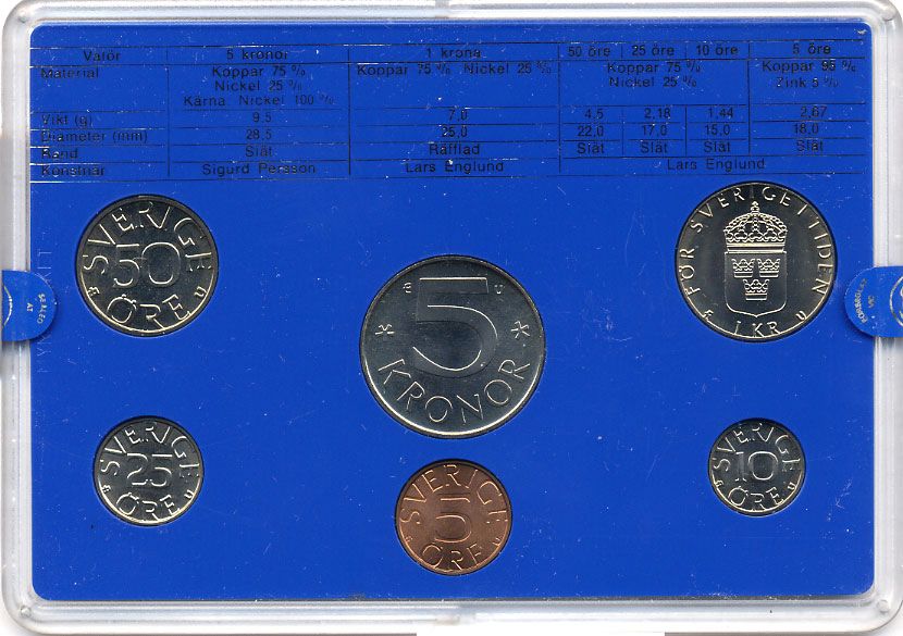 Швеция набор монетного двора из 6 монет 1983 в пластике, Карл XVI Густав (1973- ) KM MS27 UNC 5-4-2-70