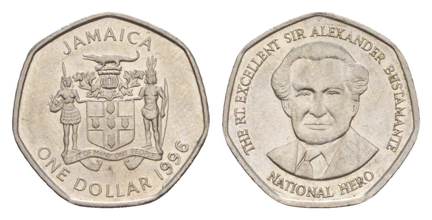 Ямайка 1 доллар 1996 Александр Бустаманте KM 164 сталь плакированная никелем UNC 4643-127