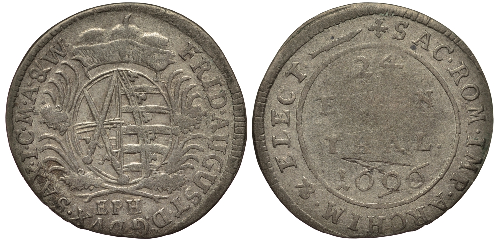 Саксония 1/24 талера 1696 E.P.H. KM 645 серебро    413-5621