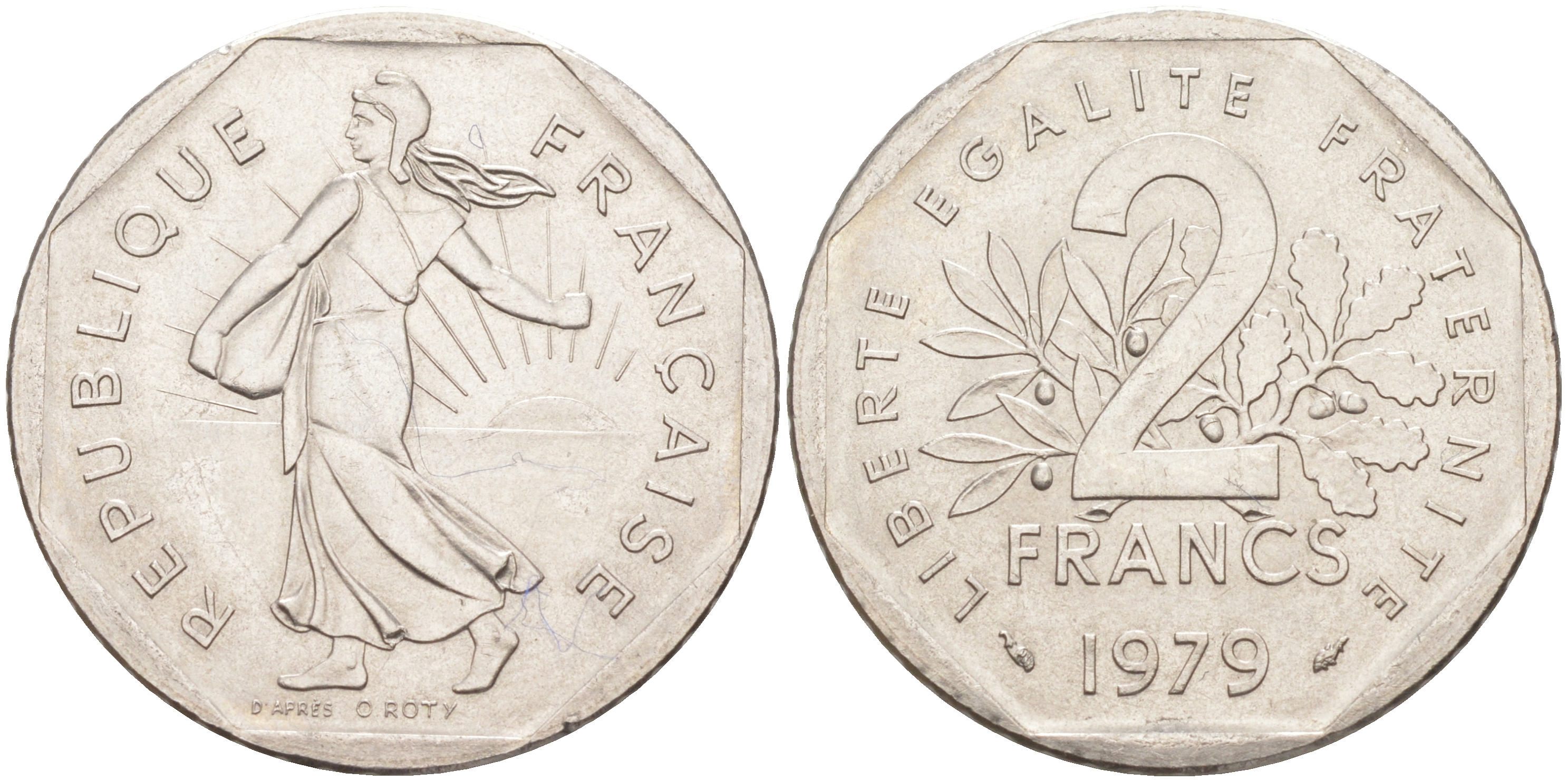 Франция 2 франка 1979 сеятель KM 942.1, Le Franc 272.3 никель 4513-536
