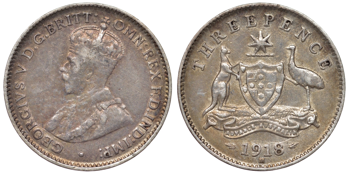 Австралия 3 пенса 1918 M Георг V (1910-1936) KM 24 серебро 71-116