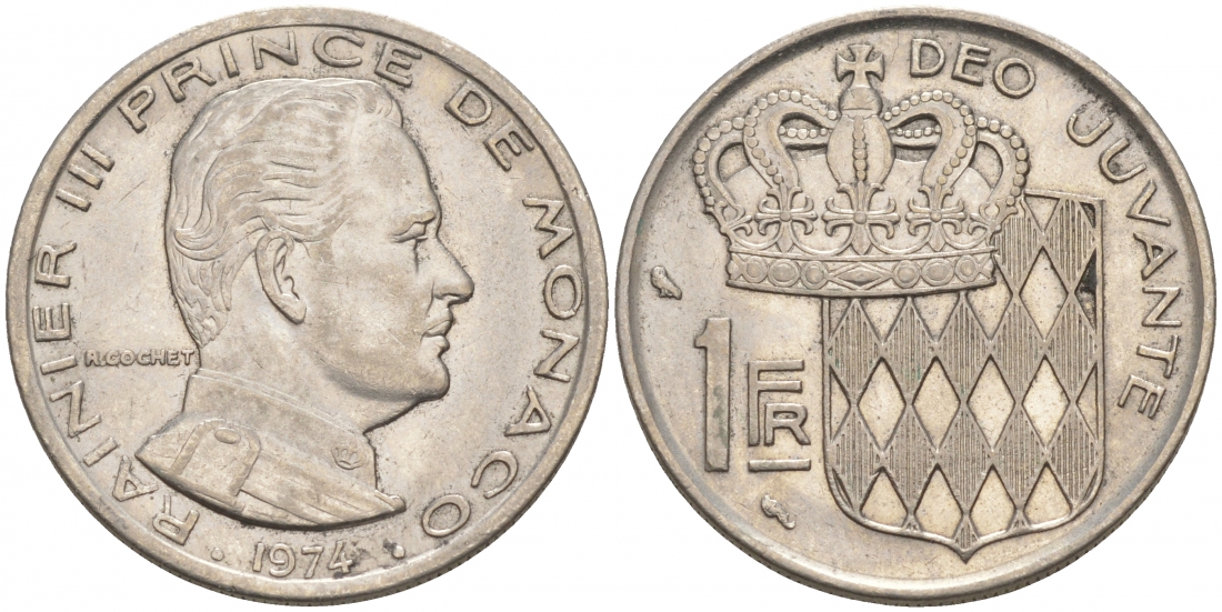 Монако 1 франк 1974 Ренье III (1949-2005) KM 140 никель 73-1146