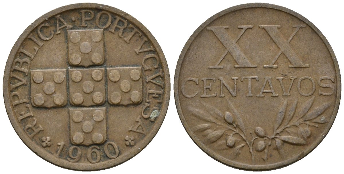 Португалия 20 сентаво 1960 KM 584 бронза 4147-563