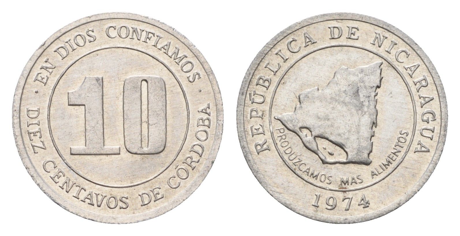 Никарагуа 10 сентаво 1974 ФАО - Давайте производить больше еды KM 29 алюминий UNC 54-1013