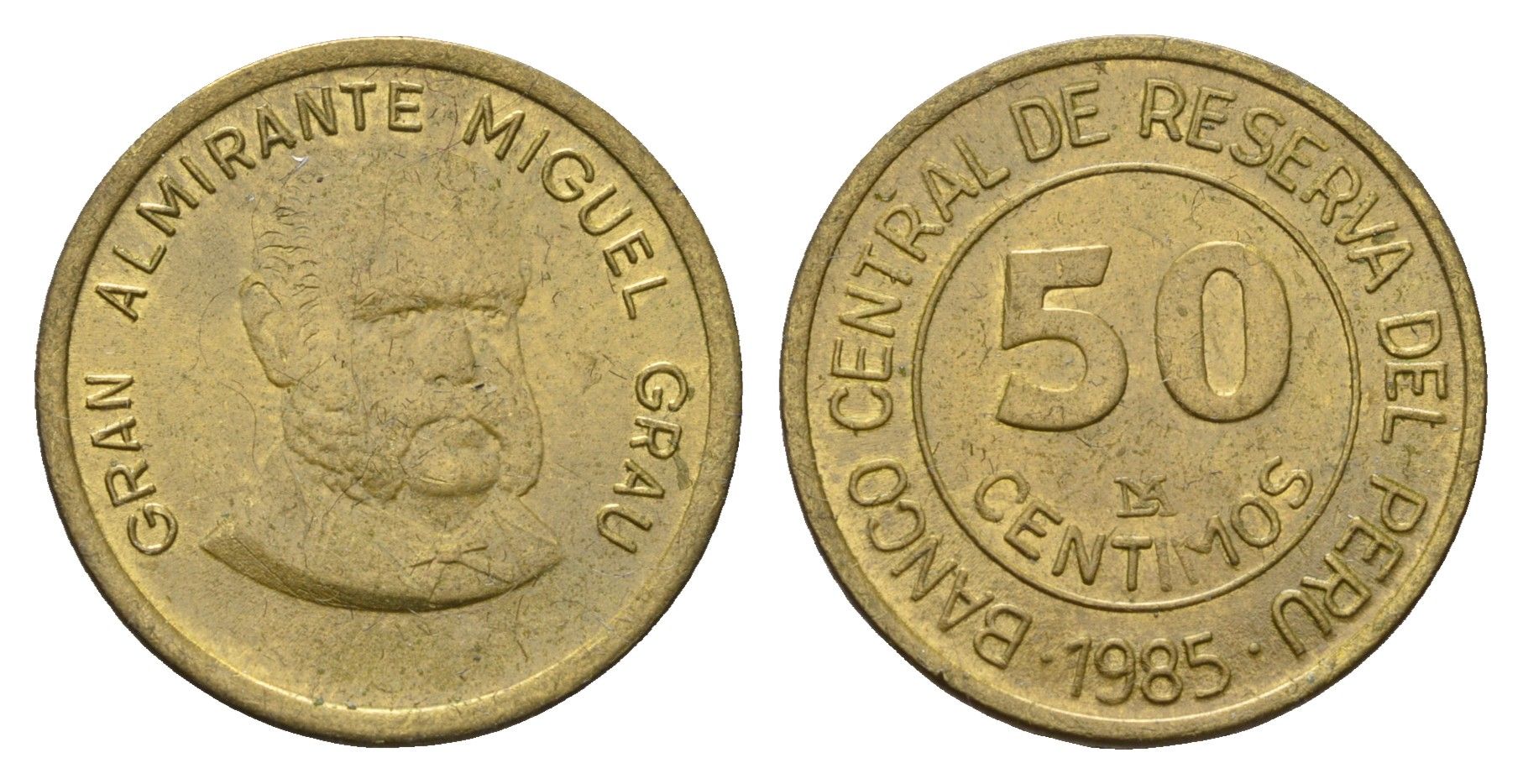 Перу 50 сентимо 1985 KM 295 латунь UNC 95-1147