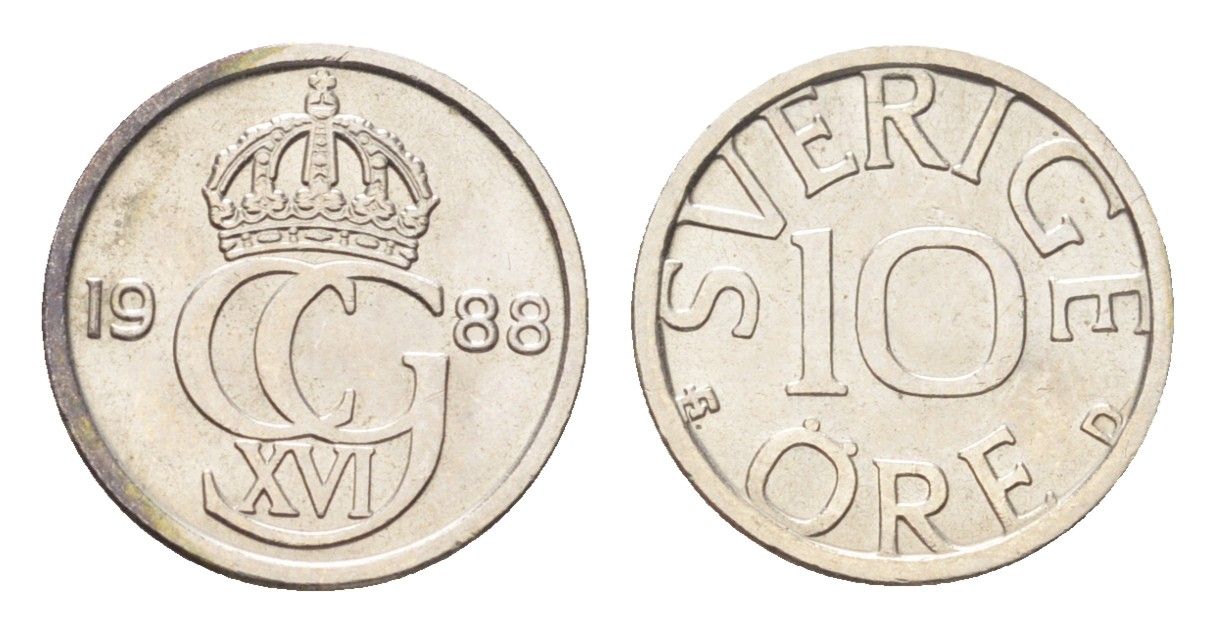 Швеция 10 эре 1988 Карл XVI Густав (1973- ) KM 850 медно-никель UNC 4705-937