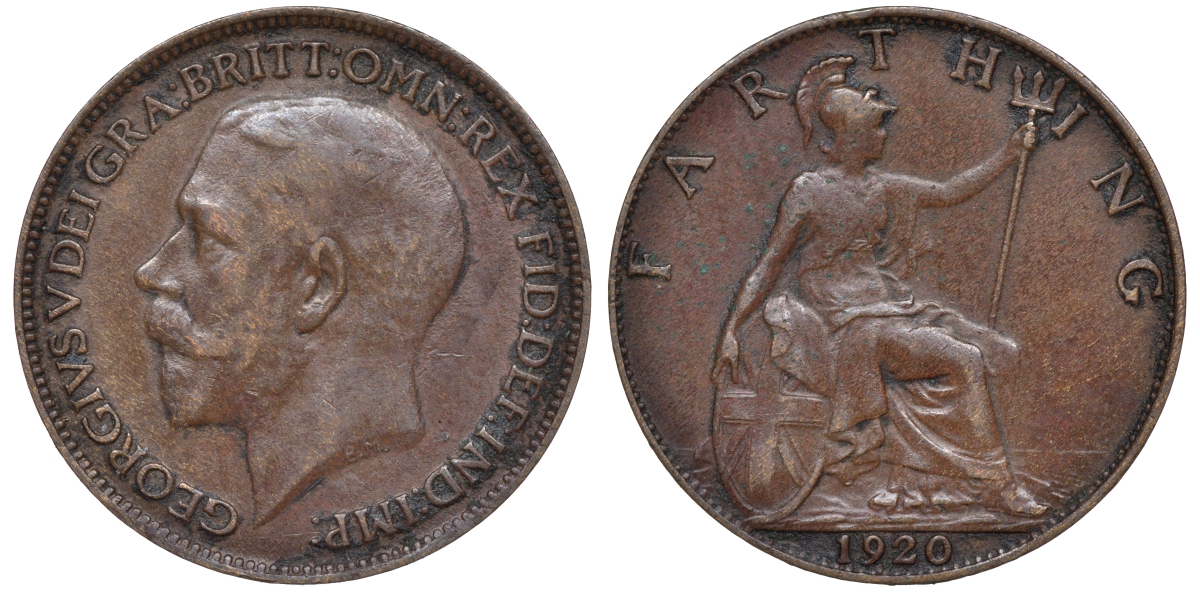 Великобритания 1 фартинг 1920 Георг V (1910-1936) KM 808.2 Spink 4060 бронза 4609-1039