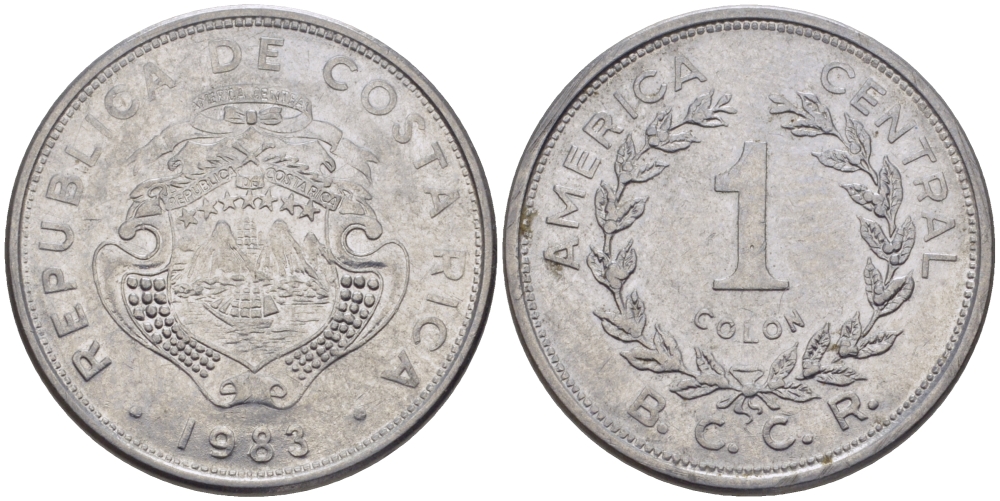 КОСТА-РИКА 1 КОЛОН 1983 В.С.С.R. KM 210.1 нержавеющая сталь 31-552