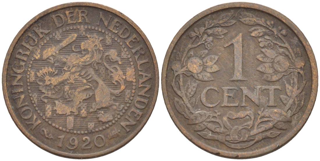 НИДЕРЛАНДЫ 1 ЦЕНТ 1920 ВИЛЬГЕЛЬМИНА I (1891-1948) KM 152 бронза 4532-513