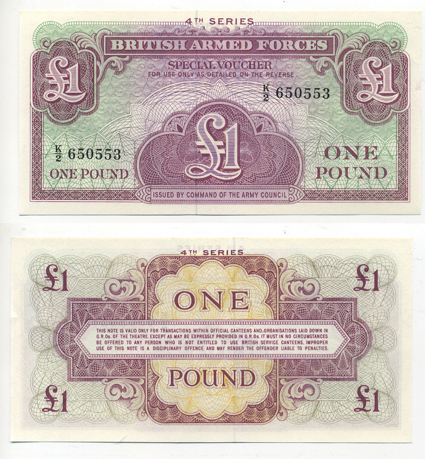 АНГЛИЯ 1 ФУНТ 1962 ДЛЯ ВООРУЖЕННЫХ СИЛ Pick 36a бумага 7183-12-2