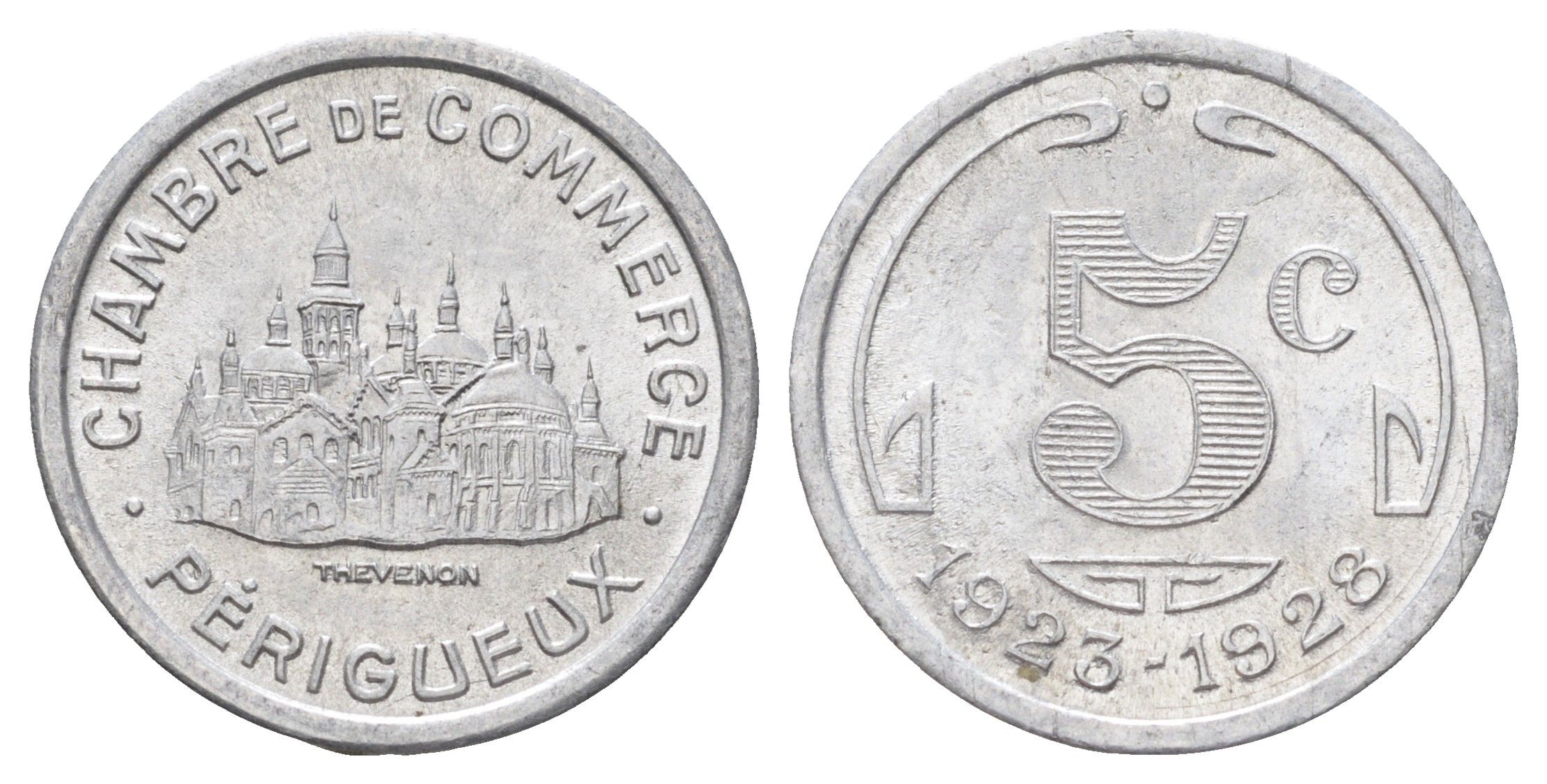 Франция, Перигё 5 сантимов 1923 диаметр 19 мм, вес 1 гр Elie mon 10.1 алюминий UNC 4659-624
